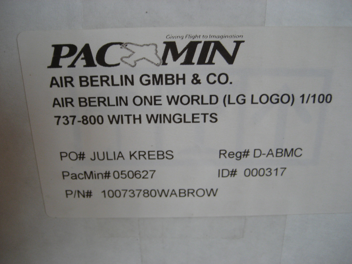 Pacmin 1/100 Air Berlin Boeing 737-800 One World Logo