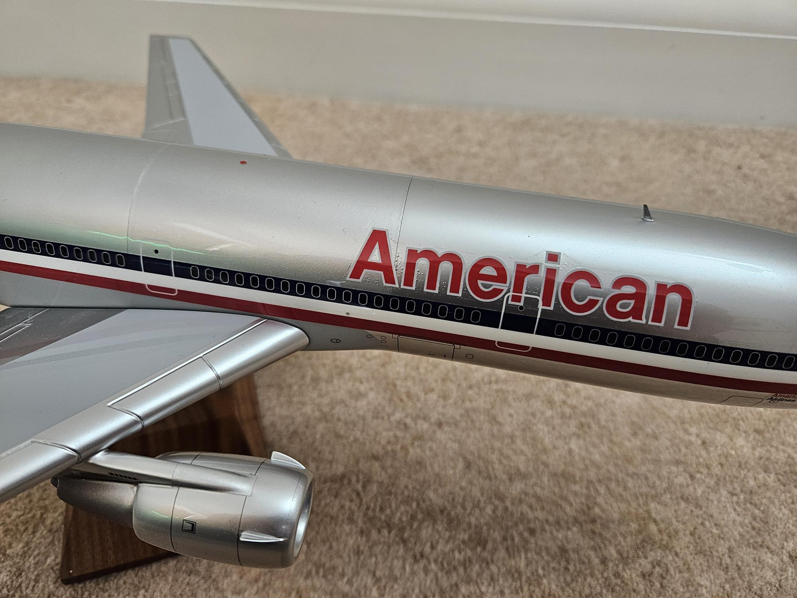 Detailed custom 1/100 American Airlines DC-10 model using a pacmin blank. Model for sale.