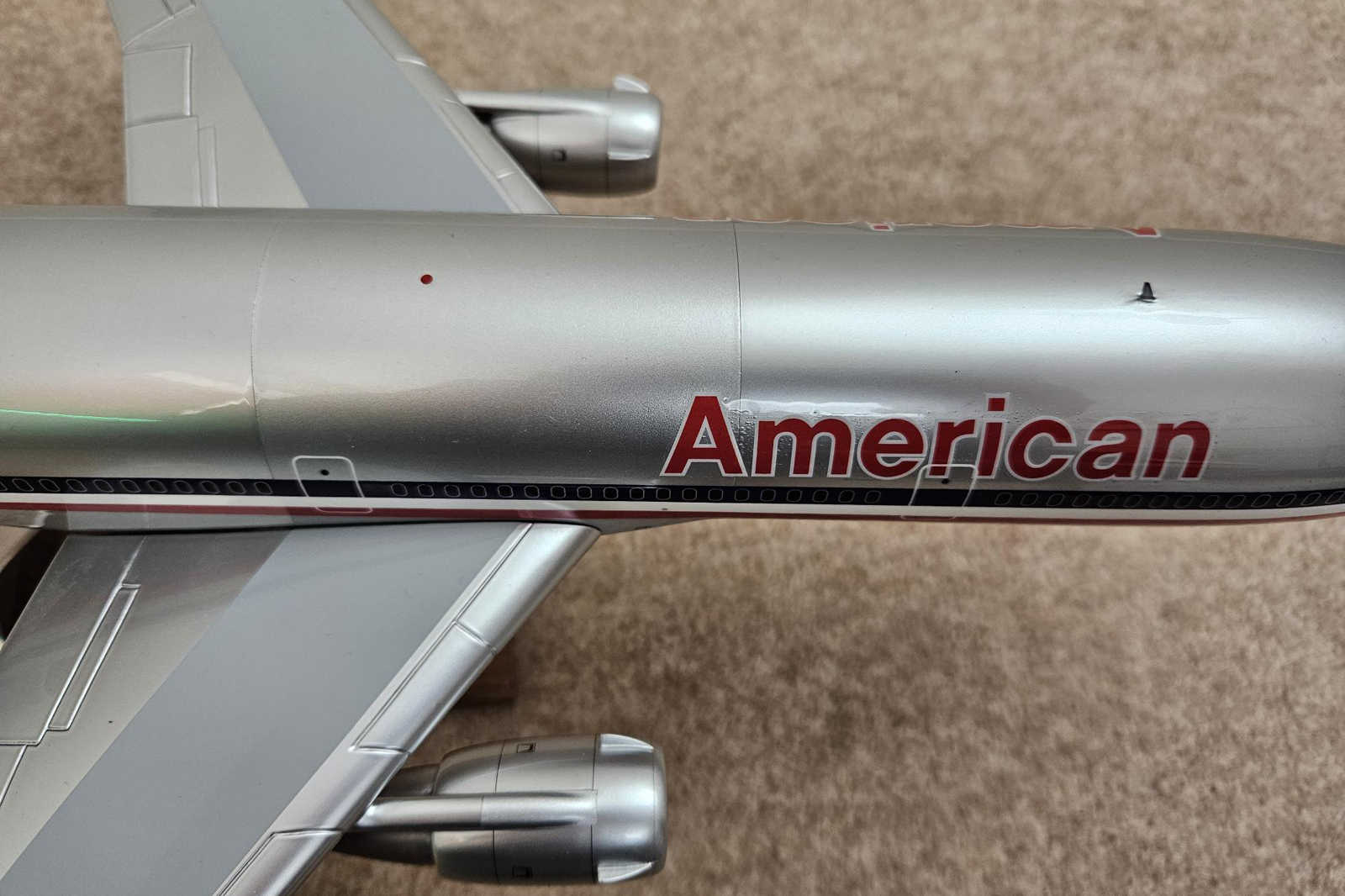 Detailed custom 1/100 American Airlines DC-10 model using a pacmin blank. Model for sale.