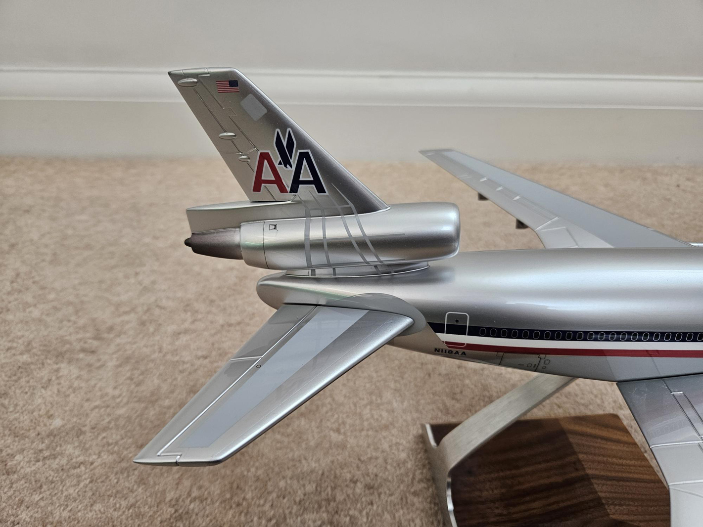 Detailed custom 1/100 American Airlines DC-10 model using a pacmin blank. Model for sale.