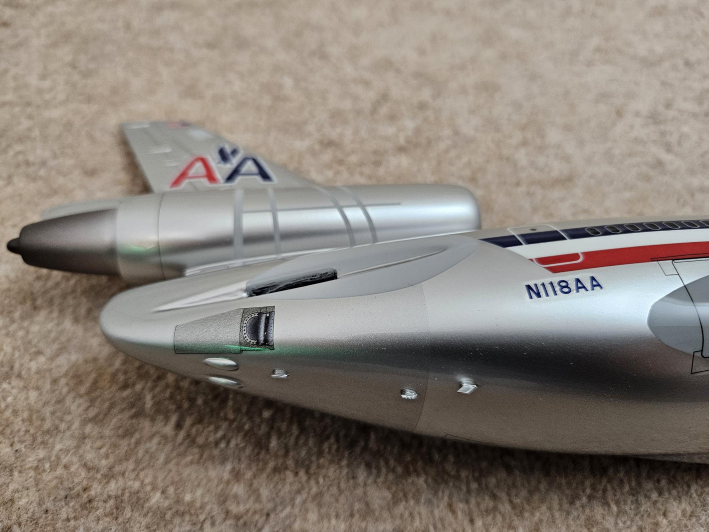 Detailed custom 1/100 American Airlines DC-10 model using a pacmin blank. Model for sale.