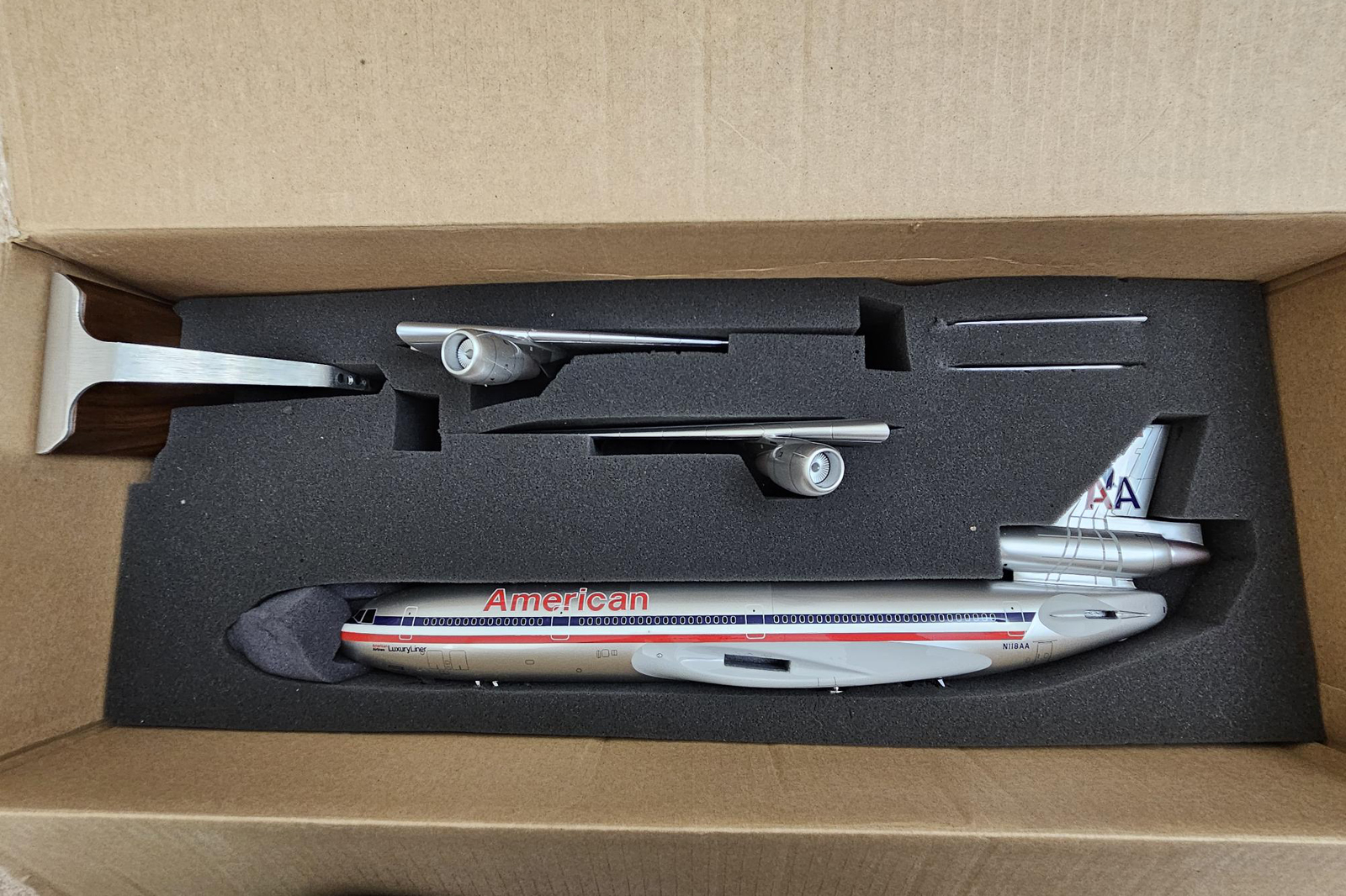 Detailed custom 1/100 American Airlines DC-10 model using a pacmin blank. Model for sale.