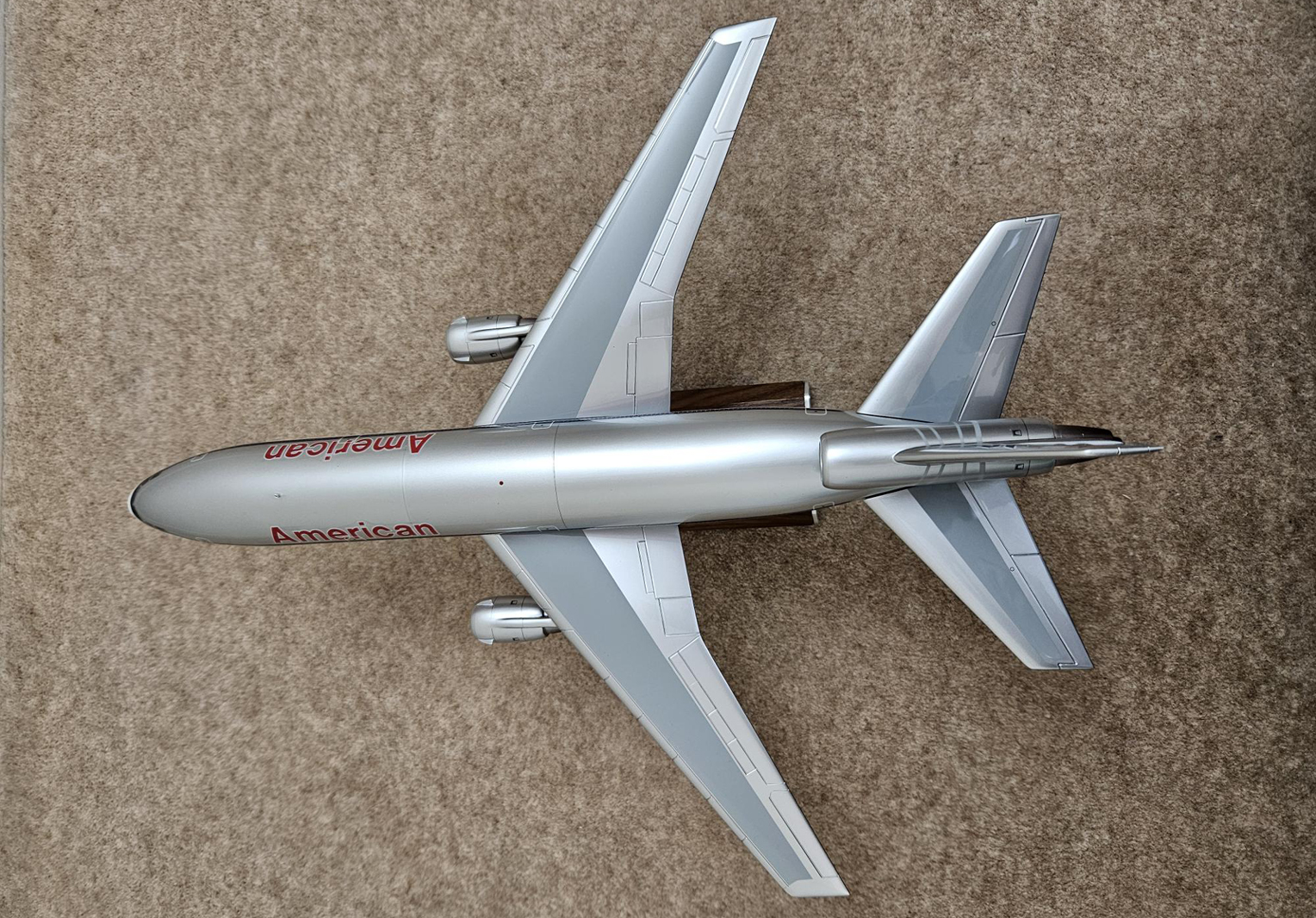 Detailed custom 1/100 American Airlines DC-10 model using a pacmin blank. Model for sale.