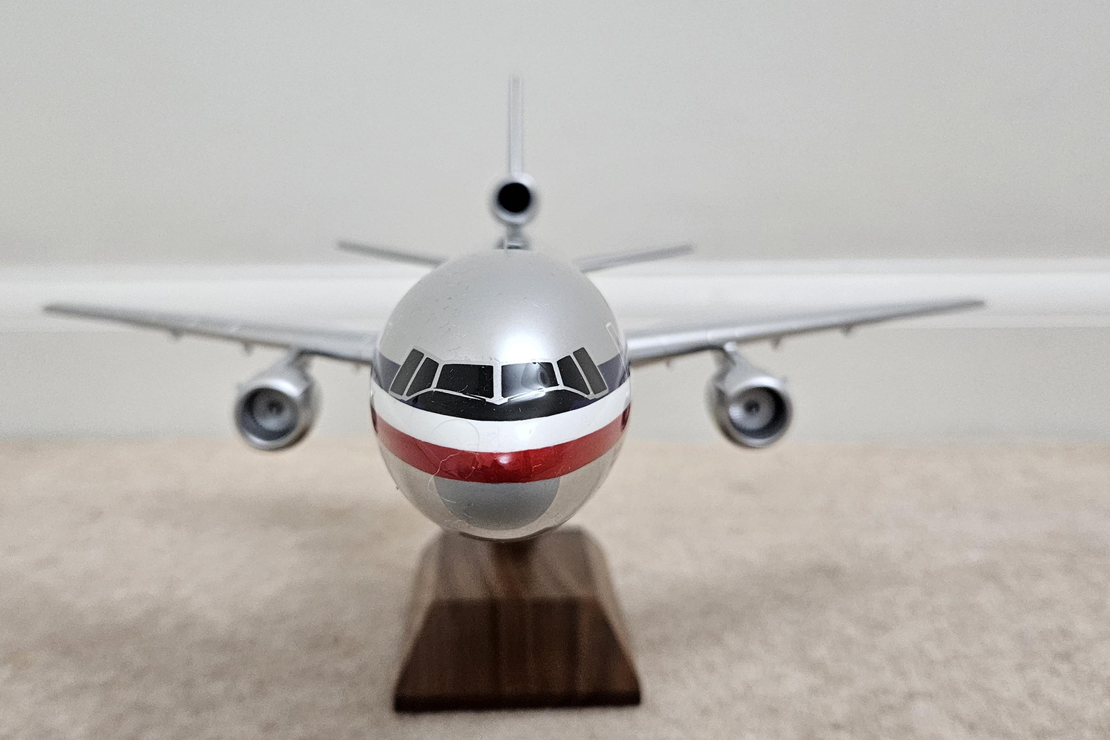 Detailed custom 1/100 American Airlines DC-10 model using a pacmin blank. Model for sale.