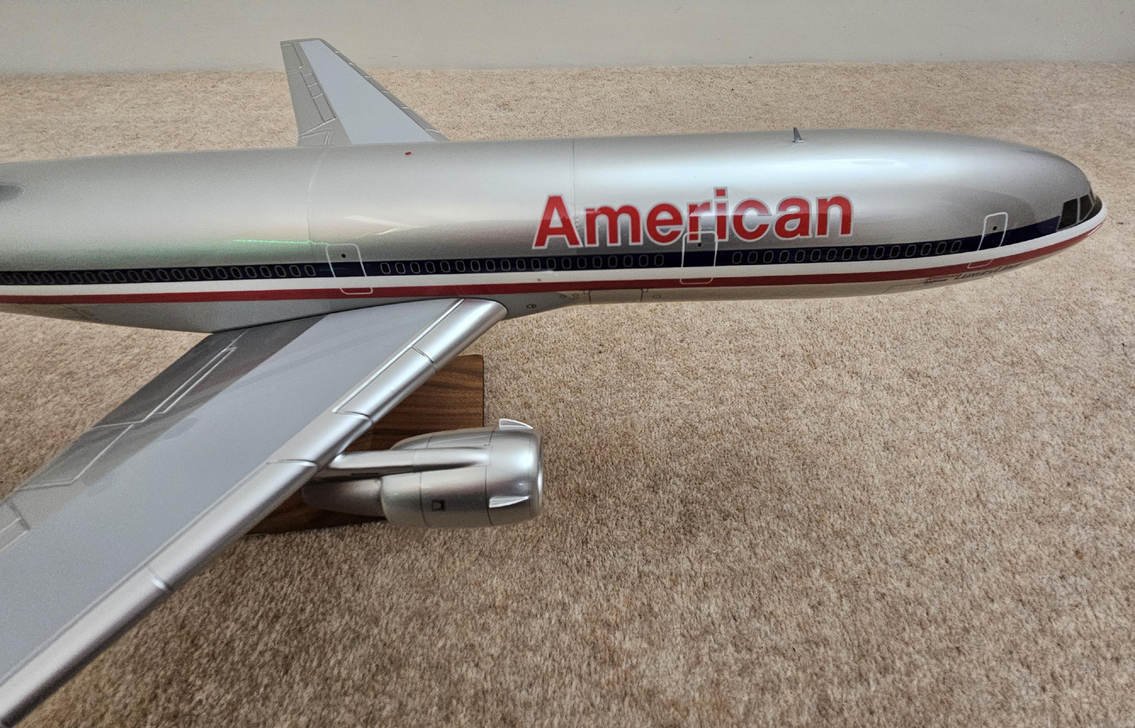 Detailed custom 1/100 American Airlines DC-10 model using a pacmin blank. Model for sale.